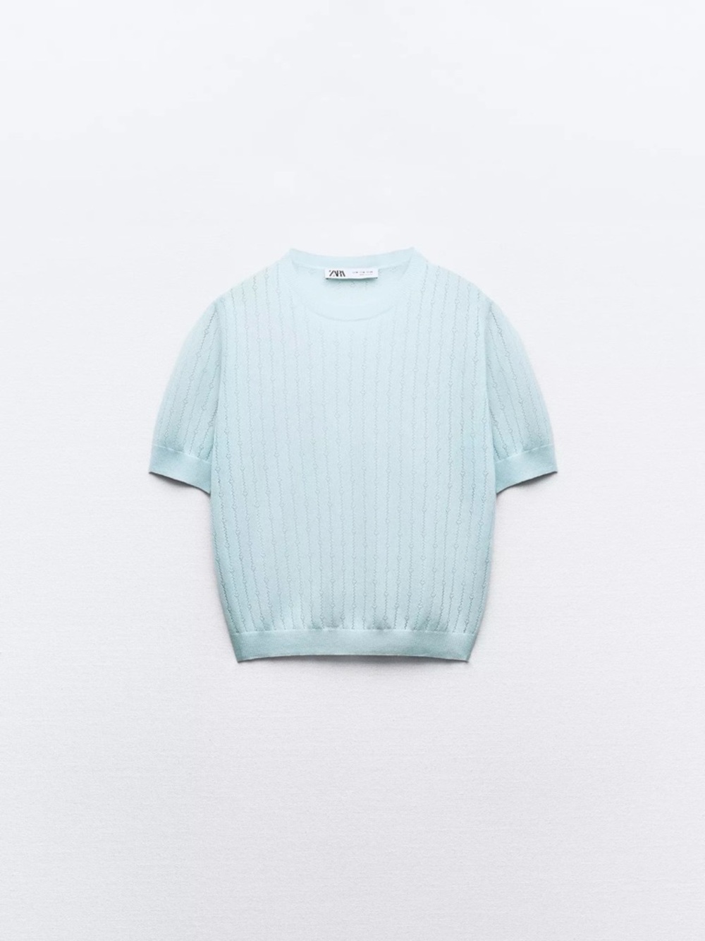 Zara Pale Blue Short-Sleeve Crewneck Sweater